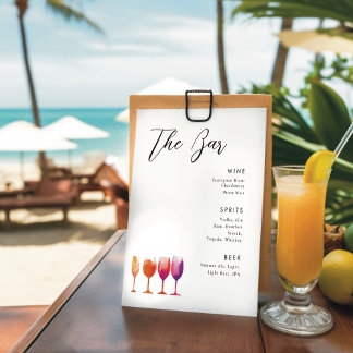 White Modern minimalist wedding drink menu Pedestal Sign