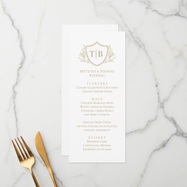 White Modern Monogram Elegant Menu  (Devant/Arrière en situation)