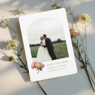 White   Modern Olive Green Rose Save the Date Invitation