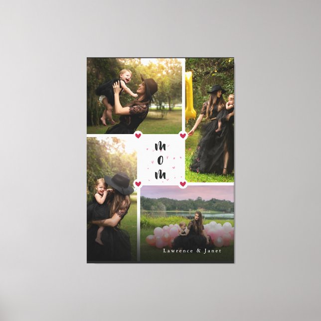 White Modern Personalized Love You Collage Photo Canvas Print (Front)