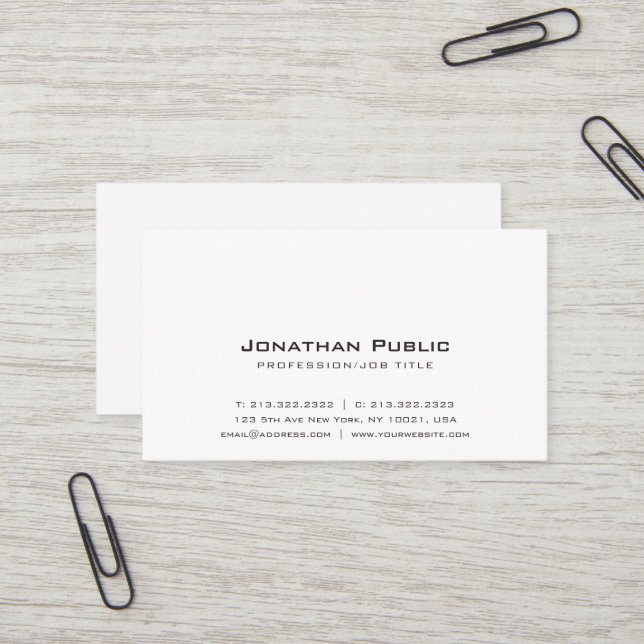 White Modern Plain Simple Elegant Professional Business Card (Front/Back In Situ)