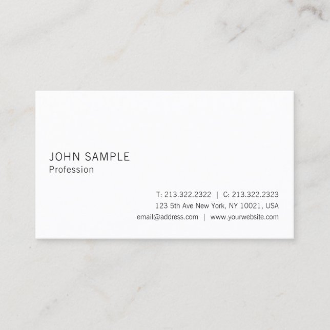 White Modern Professional Plain Elegant Simple Business Card (Front)