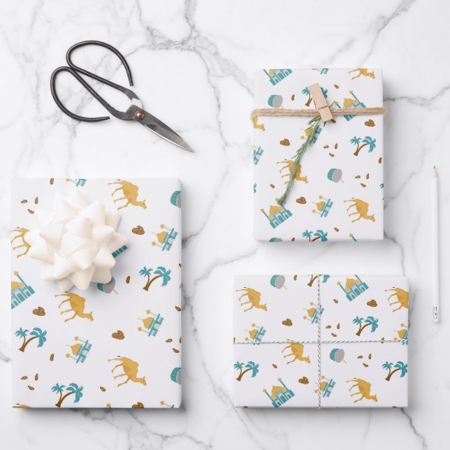 White Modern Ramadan Eid Mubarak Happy Eid Muslim Wrapping Paper Sheet (Front)