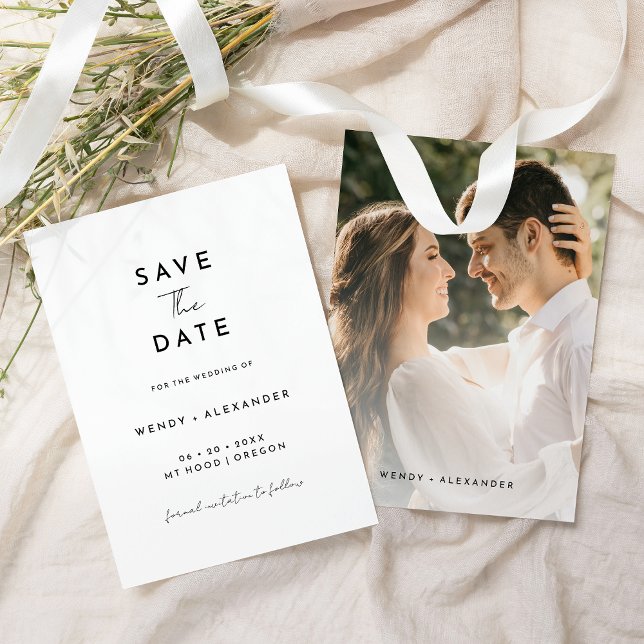 White Modern Script Photo Save The Date (Creator Uploaded)