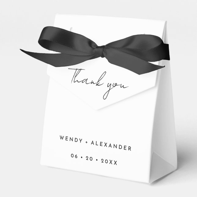 White Modern Script Wedding Thank You Favor Box (Front Side)