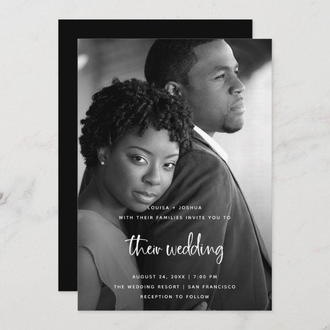 White Modern Script with Photo | Wedding Invitation (Front/Back)