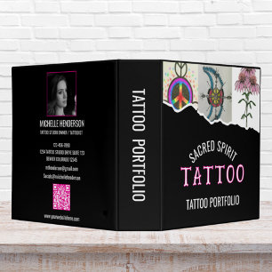 White Modern Text 4 Photo QR Code Tattoo Portfolio Binder