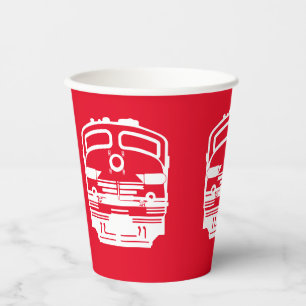 White Modern Train Engine on Red Background Paper Cups