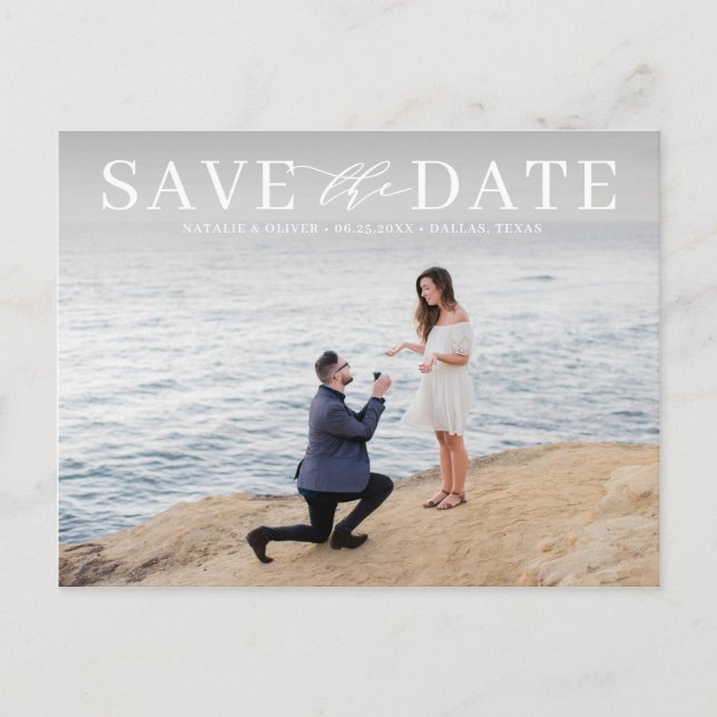 White Modern Typography Photo Save the Date Announcement Postcard (Front)