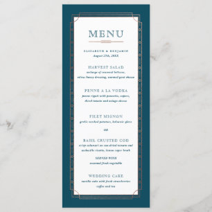 White Modern Vintage Teal Blue Rose Gold Foil Menu