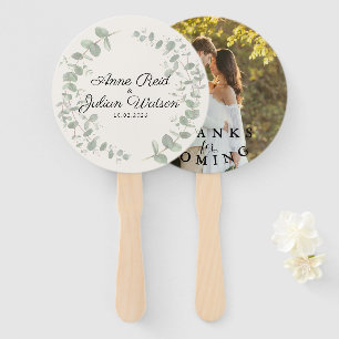 White Modern Wedding with Eucalyptus leaves Hand Fan