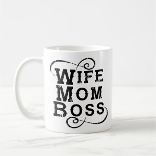 White Mom Boss, distress text Coffee Mug