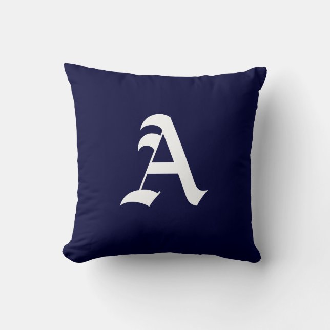 White monogram A on navy blue Throw Pillow (Front)