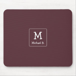 White Monogram and Name on Dusty Burgundy Mouse Pad