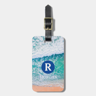 White Monogram, Beach Waves, Contact Info Luggage Tag