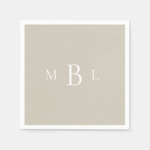  White Monogram Beige Wedding Cocktail Napkin