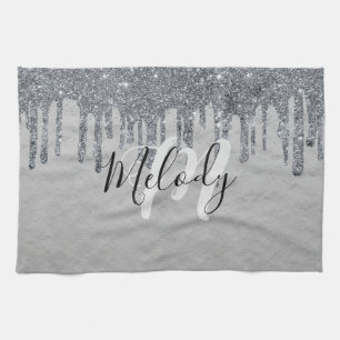 White monogram black script on dripping silver  wa kitchen towel