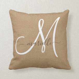 White Monogram Cocoa Caramel Brown Throw Pillow