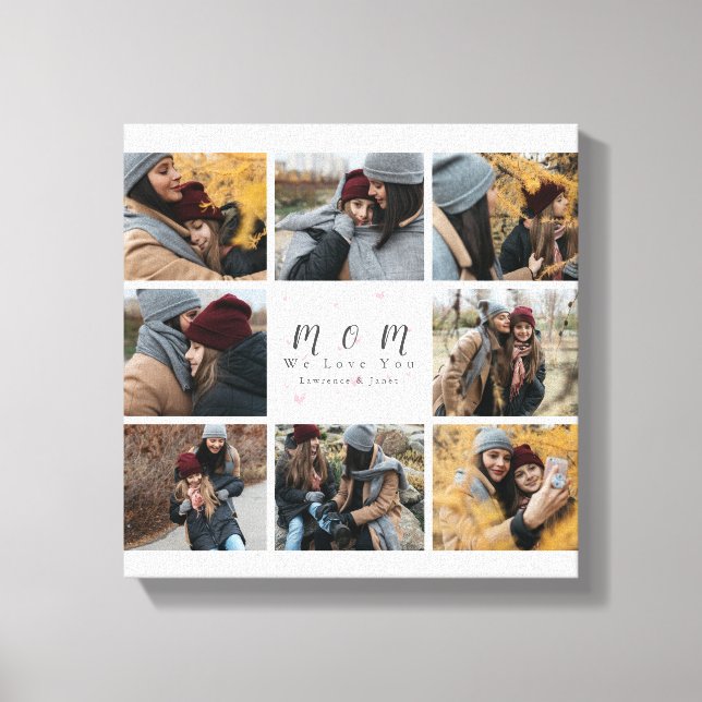 White Monogram Custom 8 Photo Collage Mother day Canvas Print (Front)
