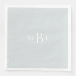 White Monogram Dusty Blue Elegant Wedding Napkin