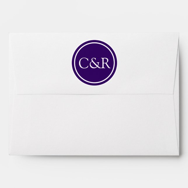 White Monogram Envelope, Dark Indigo Purple Lined Envelopes (Back (Top Flap))