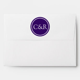 White Monogram Envelope, Dark Indigo Purple Lined Envelopes