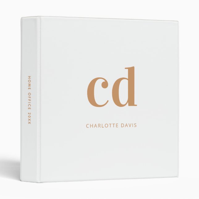 White monogram gold modern office school binder (Front/Spine)