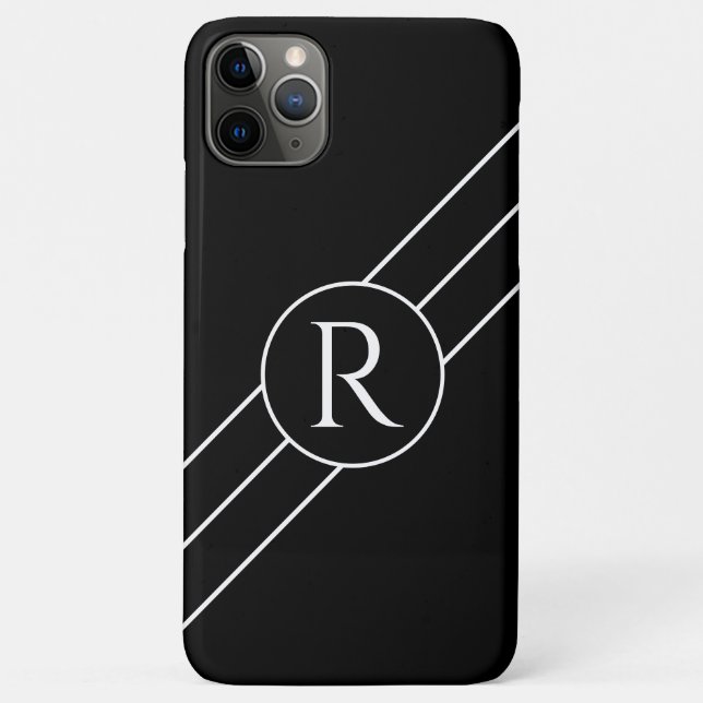White Monogram in Circle, Diagonal Lines Black Case-Mate iPhone Case (Back)