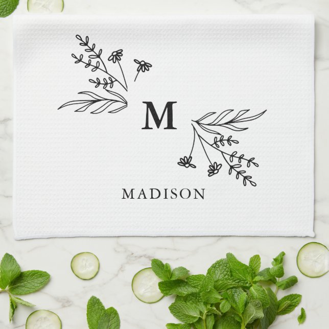 White Monogram Initial Modern Family Name Grandma Kitchen Towel (Folded)