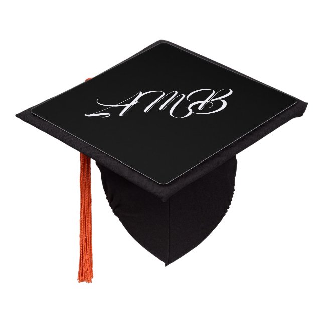 White Monogram Initials Graduation Cap Topper (Angled)