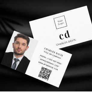 White monogram initials photo Qr code logo Business Card