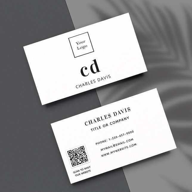 White monogram initials Qr code logo Business Card (Creator Uploaded)