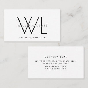 White Monogram Modern Minimalist Business Card
