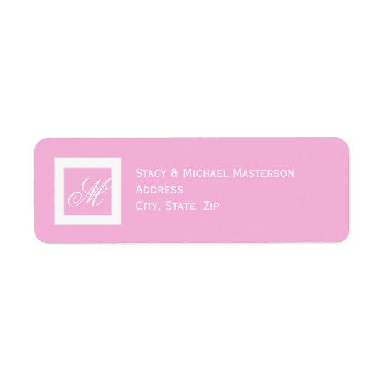 White Monogram on Pink Wedding Return Address Label