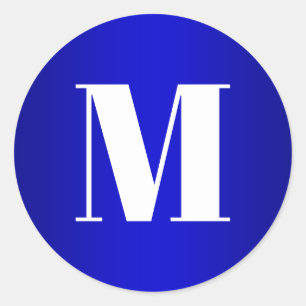 White Monogram on Royal Blue Ombre Classic Round Sticker