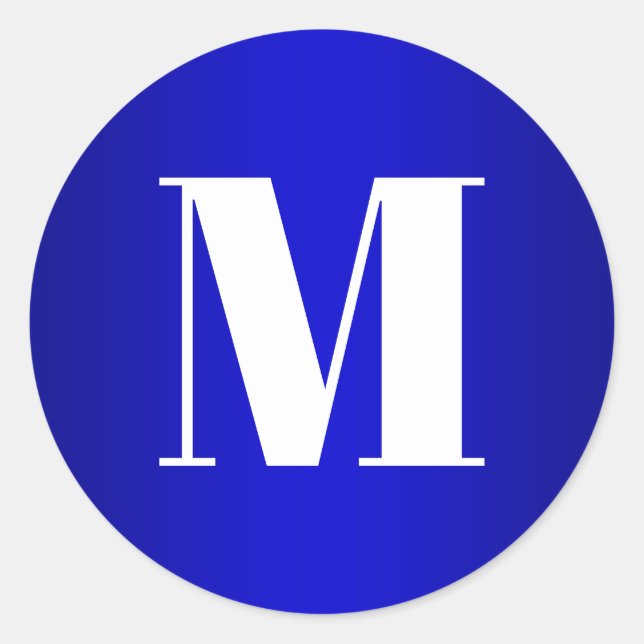 White Monogram on Royal Blue Ombre Classic Round Sticker (Front)
