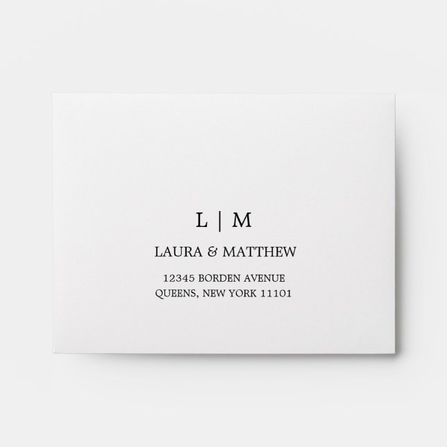 White Monogram Return Address Wedding Envelope (Front)