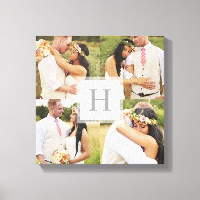 White Monogram Square Collage Canvas Print (Front)