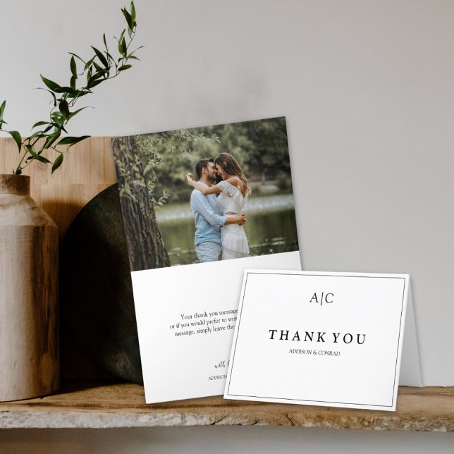 White Monogram Wedding Folded Thank You Card (Creator Uploaded)