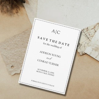 White Monogram Wedding Save the Date Card