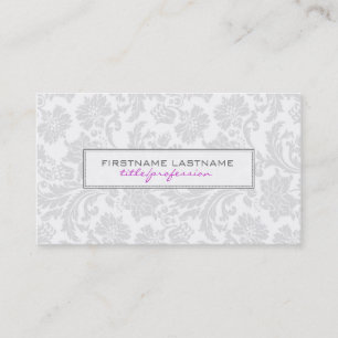 White Monotones Clean Floral Damasks 2 Business Card