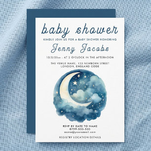 White Moon & Stars Baby Shower night sky Invitation