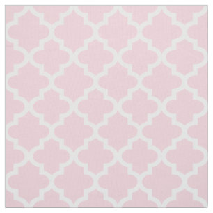 White Moroccan Quatrefoil   Pink Pattern Fabric