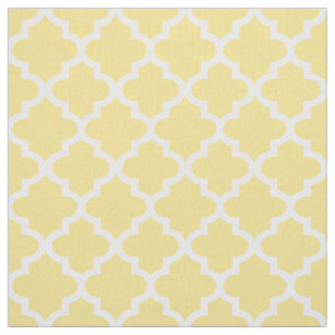 White Moroccan Quatrefoil   Yellow Pattern Fabric