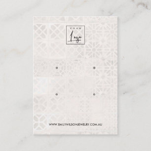 WHITE MOROCCAN TILE TEXTURE 2 STUD EARRING DISPLAY BUSINESS CARD