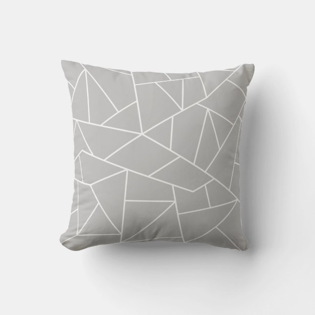 White Mosaic Lines On Gray Throw Pillow (Front)