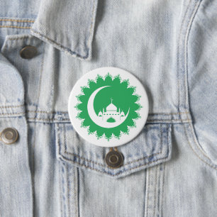 White Mosque in Crescent Moon Ramadan 3 Inch Round Button
