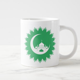 White Mosque in Crescent Moon Ramadan green Large Coffee Mug