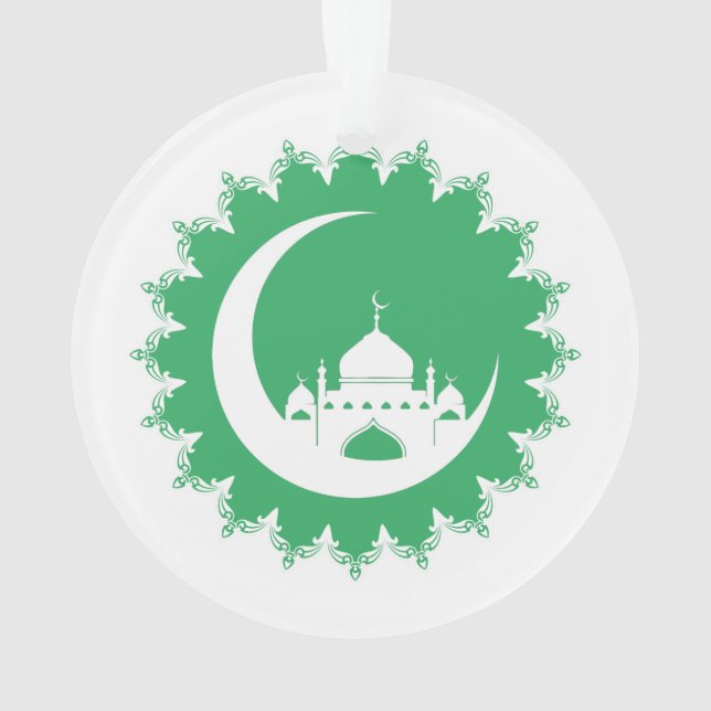 White Mosque in Crescent Moon Ramadan Ornament (Back)