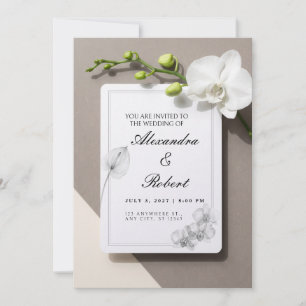 White Moth Orchid Two Tone Wedding Invitation